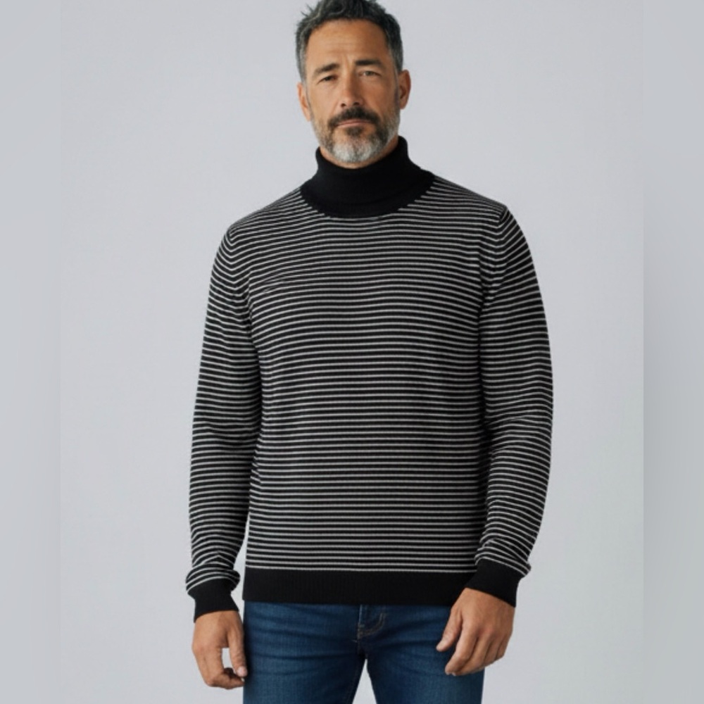 EXPRESS Men’s Wool Cashmere Blend Stripe Turtleneck Size L Black Cream
